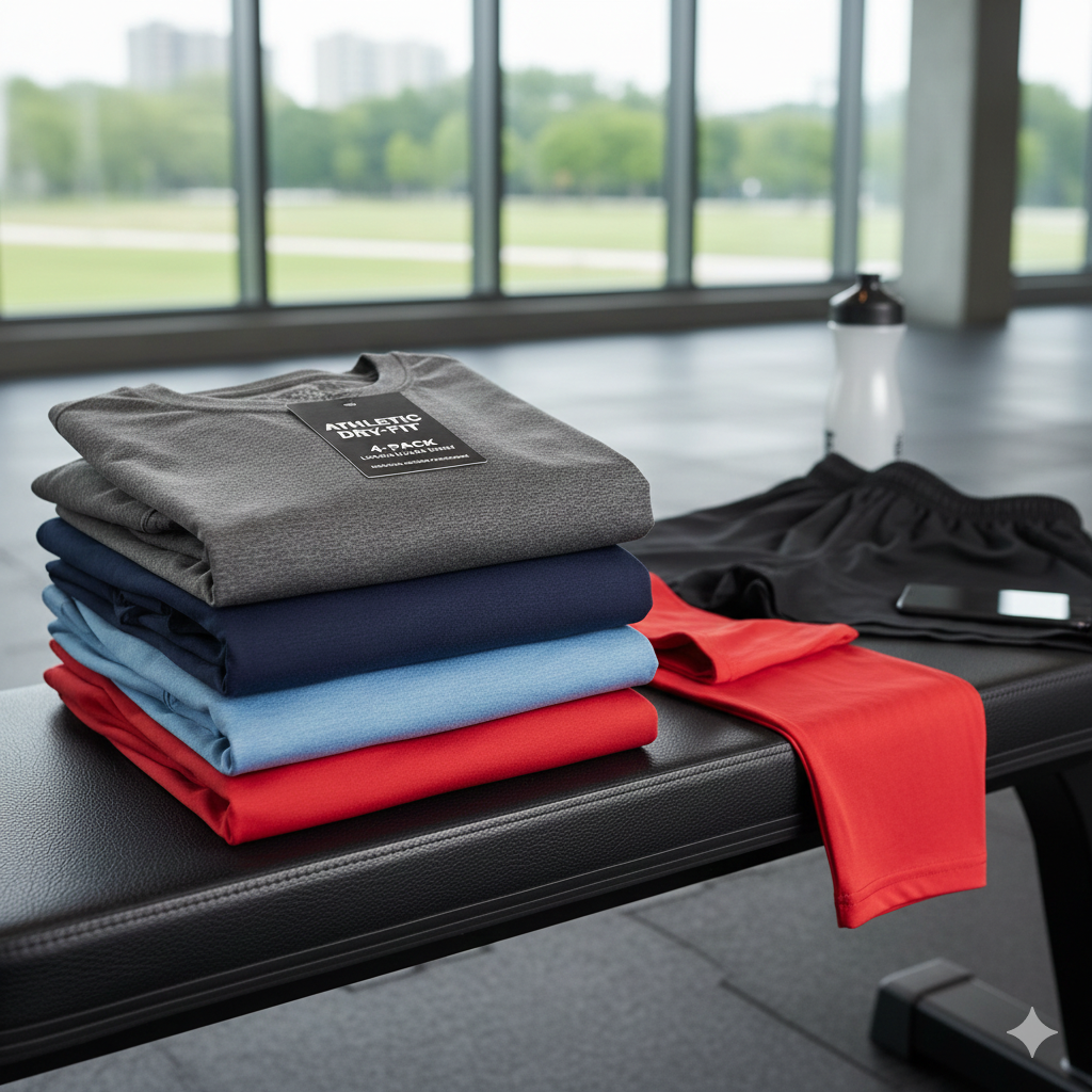 4-Pack Men's Dry-Fit Long Sleeve T-Shirts – Athletic Moisture-Wicking Crew Neck Tee for Outdoor Sports & Workouts